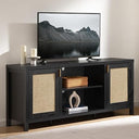 Rattan TV Stand with Storage Cabinets & Adjustable Shelves