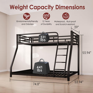 Metal Twin Over Full Bunk Bed with Stairs and Guardrails
