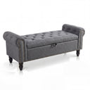 51" Upholstered Storage Bench | Button Tufted End of Bed Ottoman with Safety Hinge