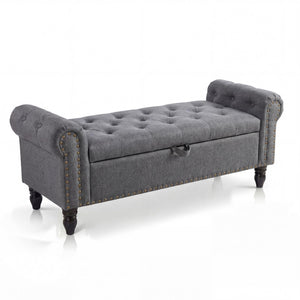 51" Upholstered Storage Bench | Button Tufted End of Bed Ottoman with Safety Hinge