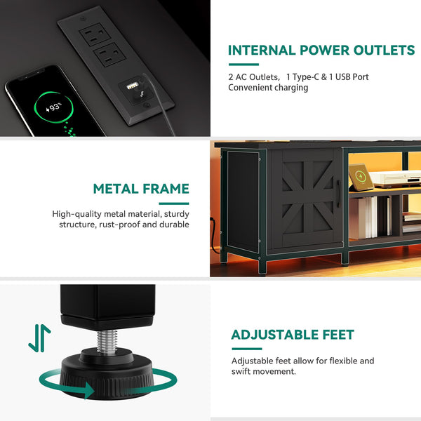 63-Inch TV Stand with LED Lights & Charging Station