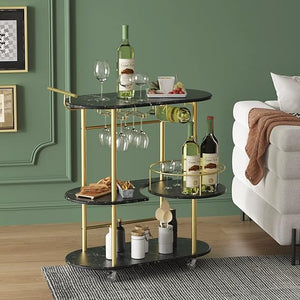 4-Tier Rolling Bar Cart with Wine Rack & Glass Holder