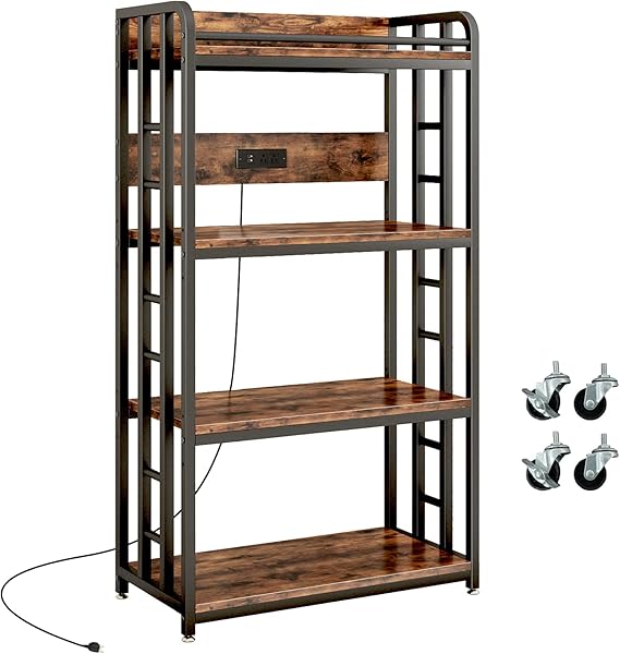 4-Tier Microwave Cart with Power Outlet & Wheels