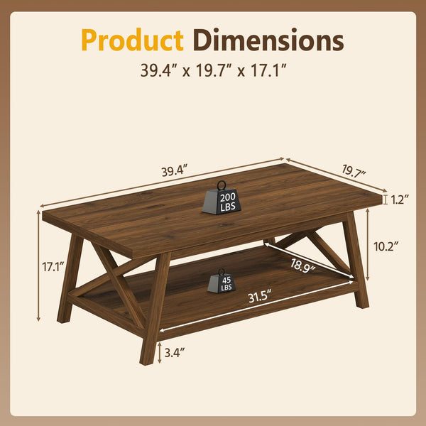 2-Tier Farmhouse Coffee Table with Storage