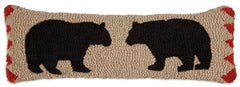 Two Black Bears Wool Throw Pillow 8x24 – Hand-Hooked Lumbar Pillow