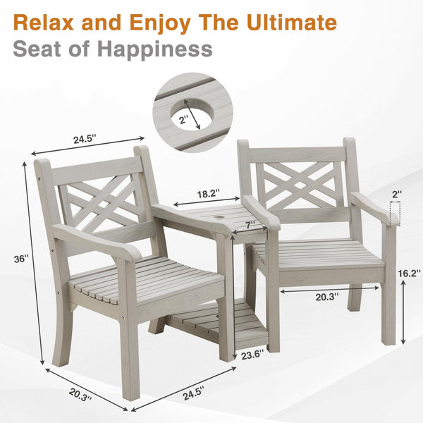 Outdoor Poly Lumber Loveseat with Center Table & Umbrella Hole