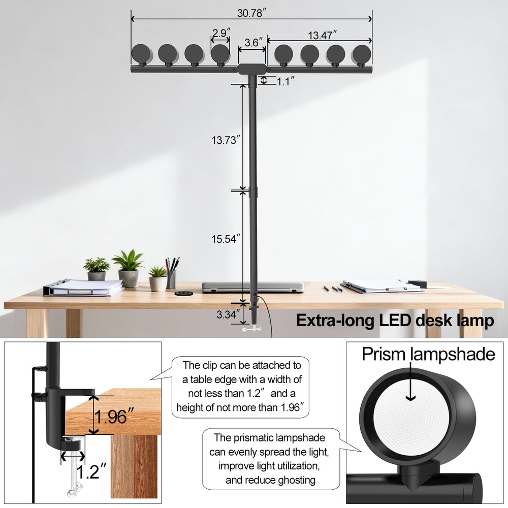 Clamp Desk Lamp 8 Adjustable LED Light Sources 24W Dimmable