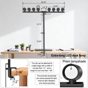 Clamp Desk Lamp 8 Adjustable LED Light Sources 24W Dimmable