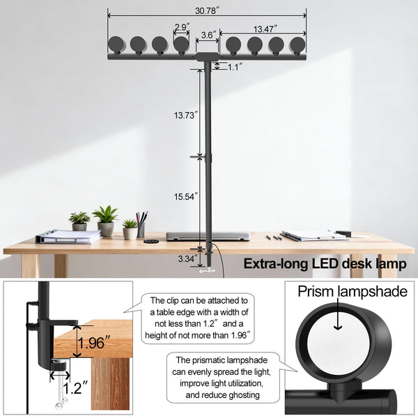 Clamp Desk Lamp 8 Adjustable LED Light Sources 24W Dimmable