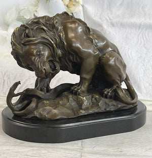 Lion and Snake Bronze Sculpture on Marble Base