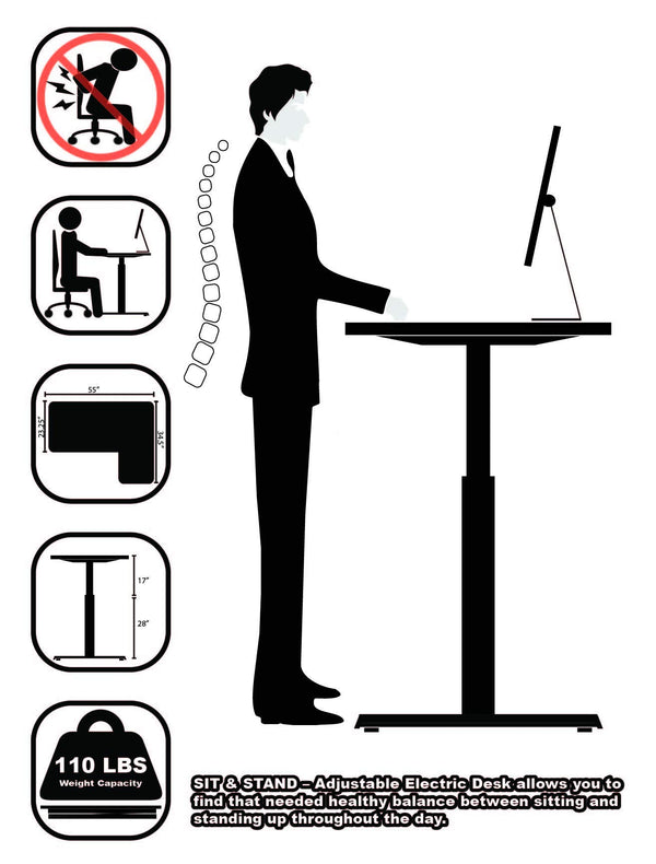 L-Shaped Electric Standing Desk 55 Inch Height Adjustable