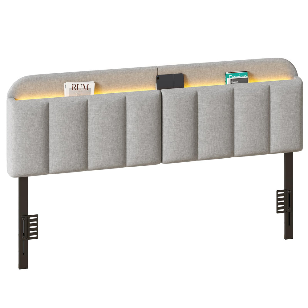 Upholstered Headboard with LED Lighting & Storage