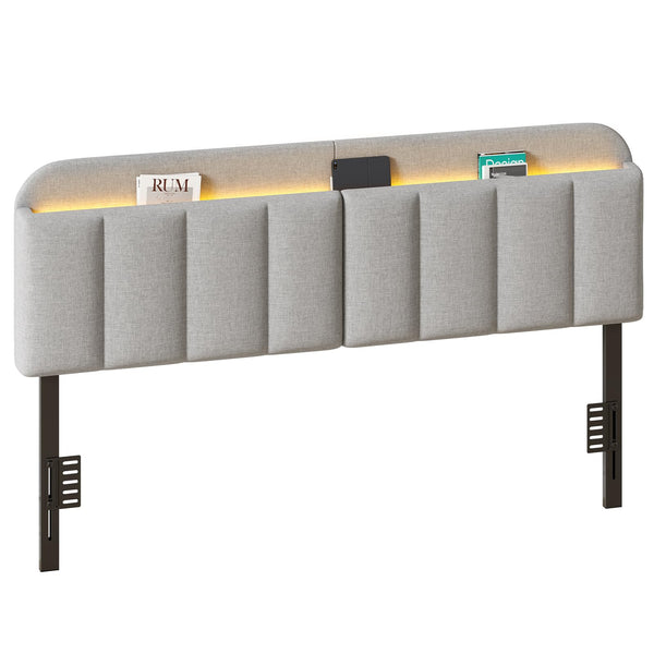 Upholstered Headboard with LED Lighting & Storage