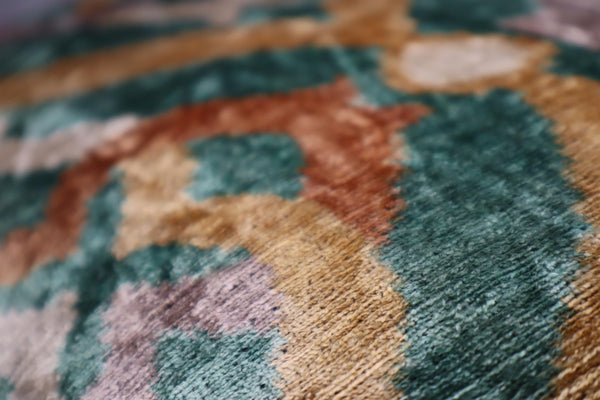 Velvet Ikat Throw Pillow 16x24 – Gold Green Orange