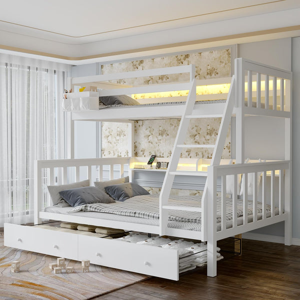 Twin Over Full Bunk Bed with Charging Station & LED Lights