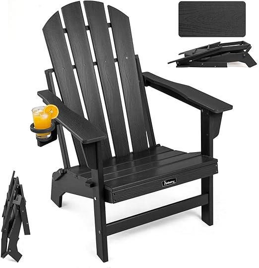 Folding Adirondack Chair – HDPE, All-Weather, with Cup Holder