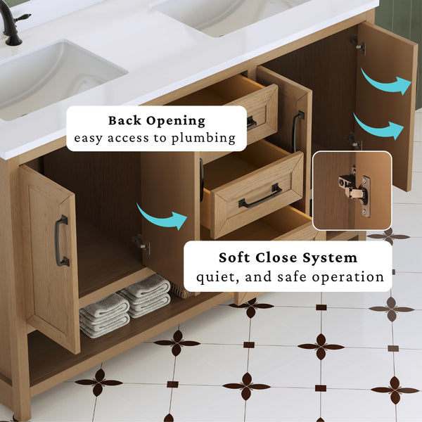 55" Double Bathroom Vanity with Ceramic Sinks