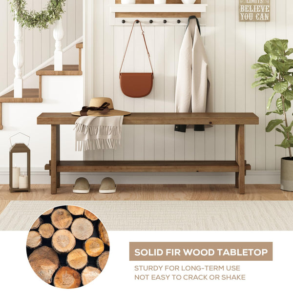 Solid Wood Farmhouse Entryway Bench