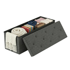 43-Inch Foldable Storage Ottoman Bench with Padded Seat – Grey, 660 lbs Capacity