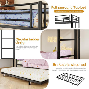 Metal Triple Bunk Bed Twin Over Twin with Trundle