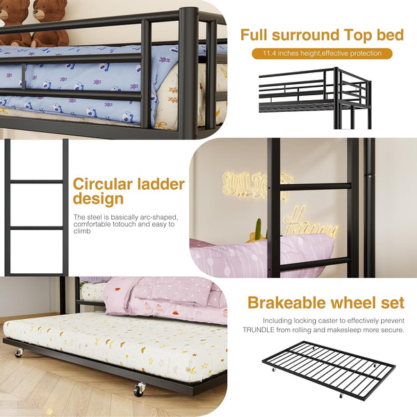 Metal Triple Bunk Bed Twin Over Twin with Trundle