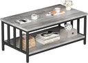 2-Tier Farmhouse Coffee Table with Slatted Sides & Metal Frame