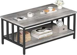 2-Tier Farmhouse Coffee Table with Slatted Sides & Metal Frame