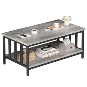 2-Tier Farmhouse Coffee Table with Slatted Sides & Metal Frame