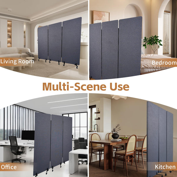 3-Panel Acoustic Room Divider with Wheels