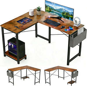 L-Shaped Desk 50 Inch – Reversible Corner Computer Desk with CPU Stand & Storage Bag