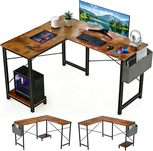 L-Shaped Desk 50 Inch – Reversible Corner Computer Desk with CPU Stand & Storage Bag