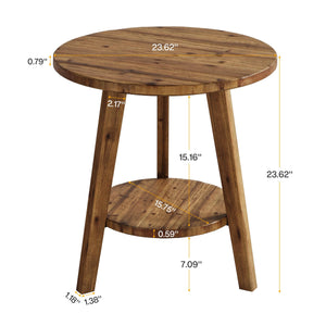 Round Wood End Table with Storage Shelf