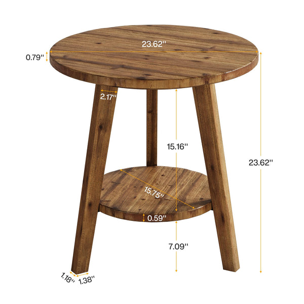 Round Wood End Table with Storage Shelf