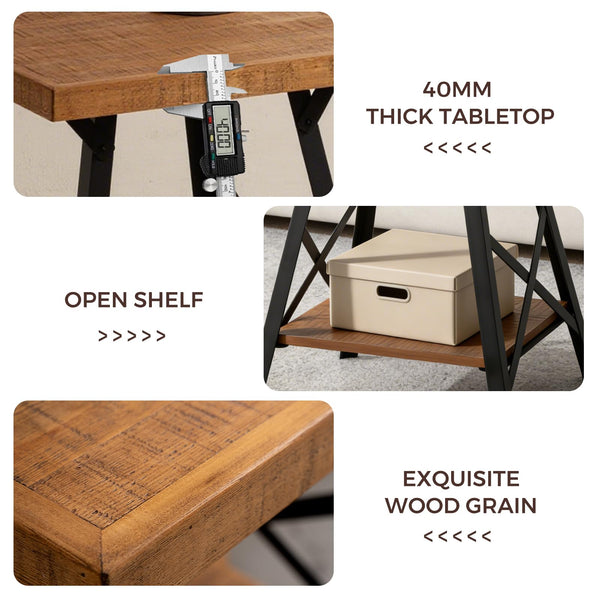 2-Tier Solid Wood End Table with Storage Shelf