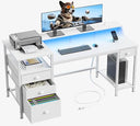 60-Inch Computer Desk with LED Lights, USB Charging, File Cabinet & Monitor Stand