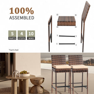 Outdoor Wicker Bar Stools Set of 2 with Cushions