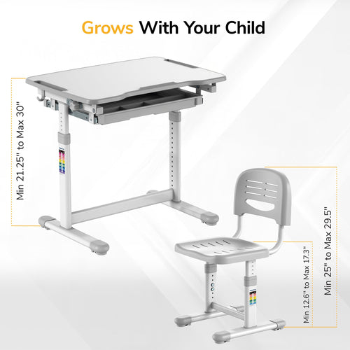 Kids Height-Adjustable Desk and Chair Set with Pencil Drawer