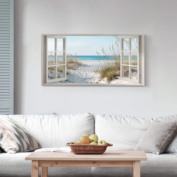 Coastal Ocean Canvas Wall Art – Beach Window Landscape Print