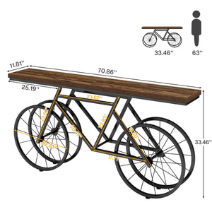 70.87" Industrial Console Table with Bicycle Metal Base