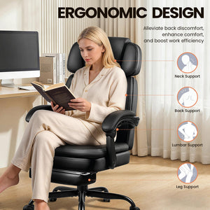 Big and Tall Office Chair 400 lbs with Footrest & Reclining