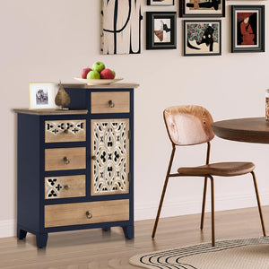 Carved Wood Accent Cabinet with 5 Drawers