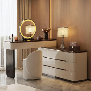 Modern Makeup Vanity Desk with LED Mirror, Stool & 8 Drawers