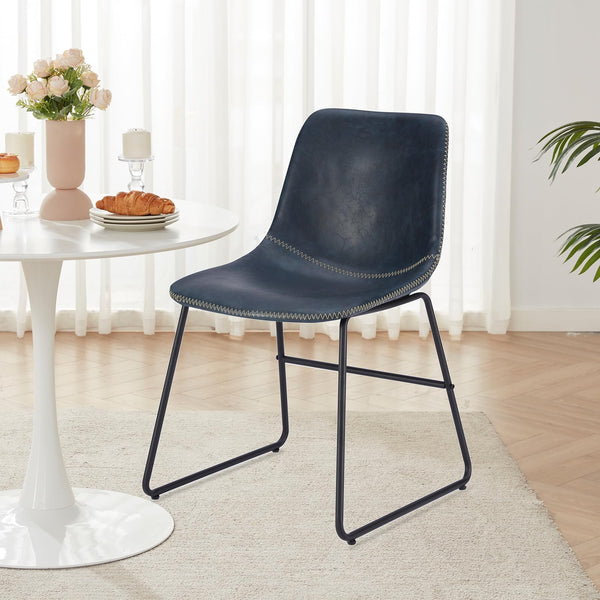 Faux Leather Dining Chairs Set of 2 with Metal Legs