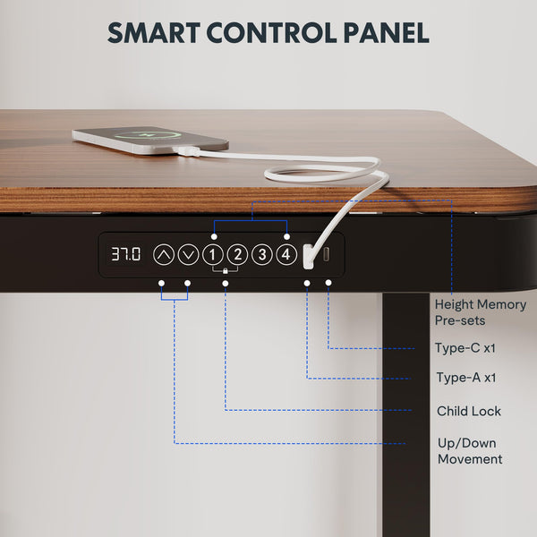 55-Inch Electric Standing Desk with Drawer & USB Charging