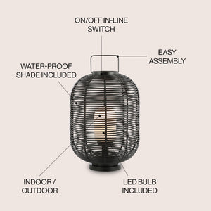 Woven Oval LED Lantern Table Lamp – Black