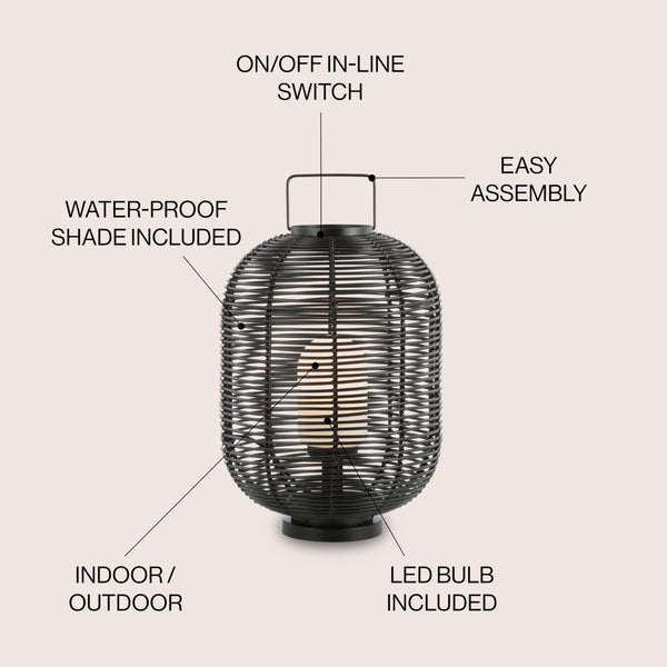 Woven Oval LED Lantern Table Lamp – Black