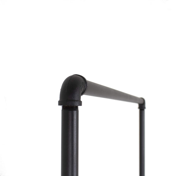 Industrial Pipe Rolling Clothing Rack with Wood Shelf