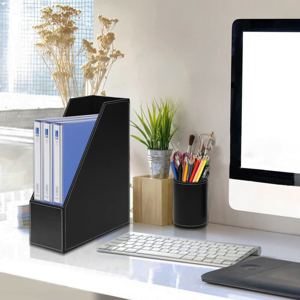 6-Piece PU Leather Desk Organizer Set with Writing Pad and File Tray