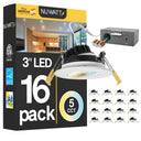 3-Inch Adjustable LED Gimbal Recessed Light – 5 CCT, Dimmable, Canless, 16-Pack