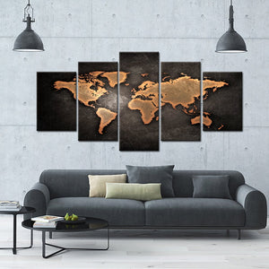 Retro World Map Canvas Print – 5 Piece Set